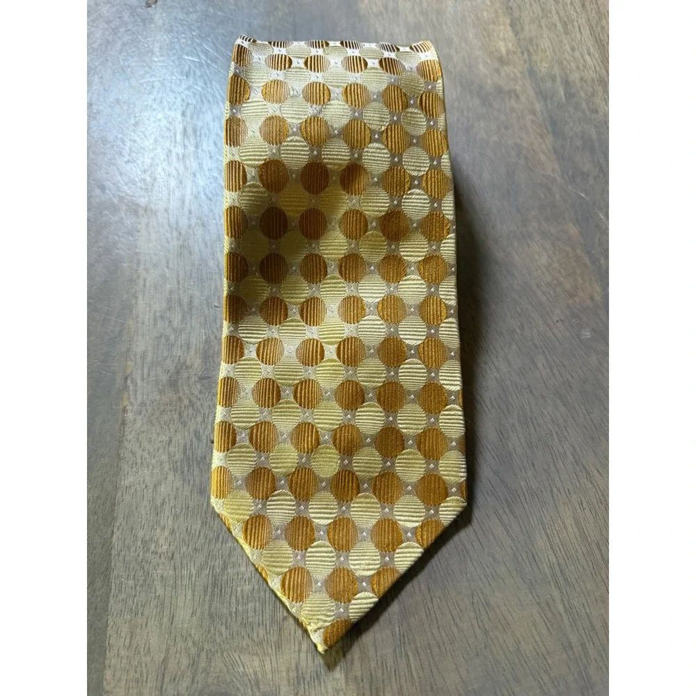 Geoffrey Beene Mens Necktie 100% Silk Geometric Circles Gold OS
